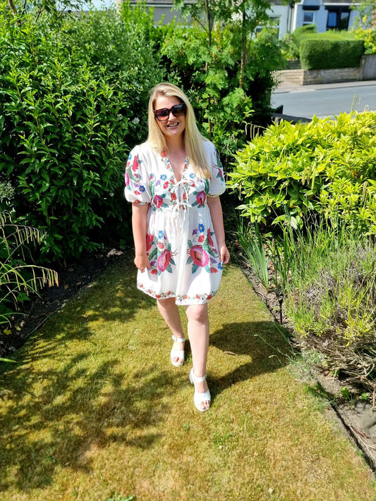 LILY TIE FRONT SMOCK DRESS - ROSE