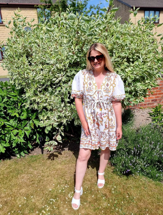 LILY TIE FRONT SMOCK DRESS - YELLOW