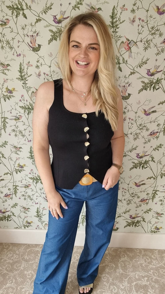 DAPHNE DENIM LOOK WIDE LEG BELTED PANTS - DARK