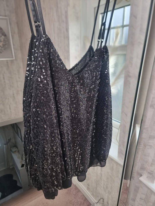 HOLLY FESTIVE SEQUIN CAMI TOP -  BLACK