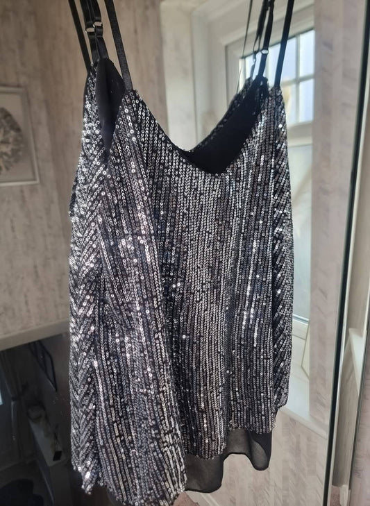 HOLLY FESTIVE SEQUIN CAMI TOP -  SILVER