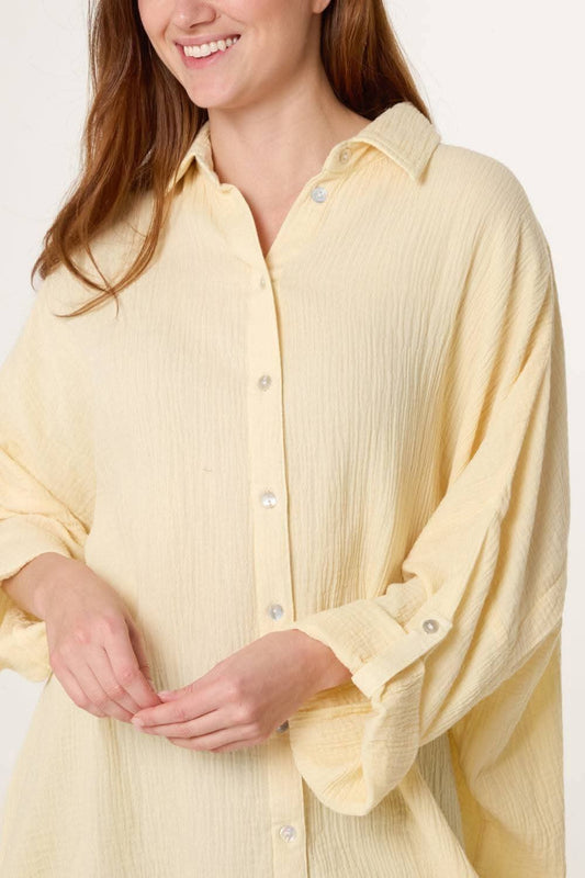 SANDY LEMON OVER SIZED CRINKLE SHIRT