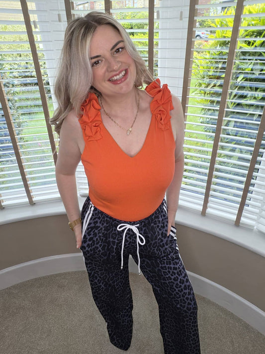 ANNA LOOSE FIT LEOPARD PANTS - BLACK