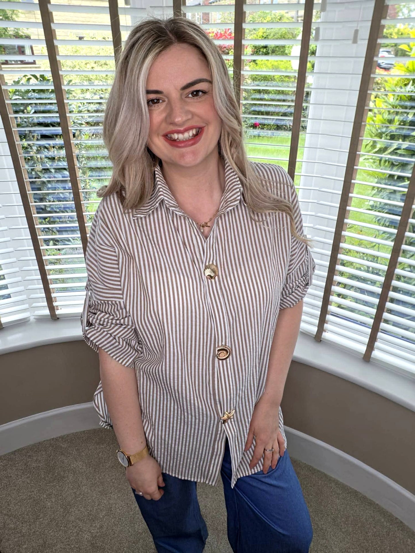 MARIA STRIPED GOLD BUTTON SHIRT