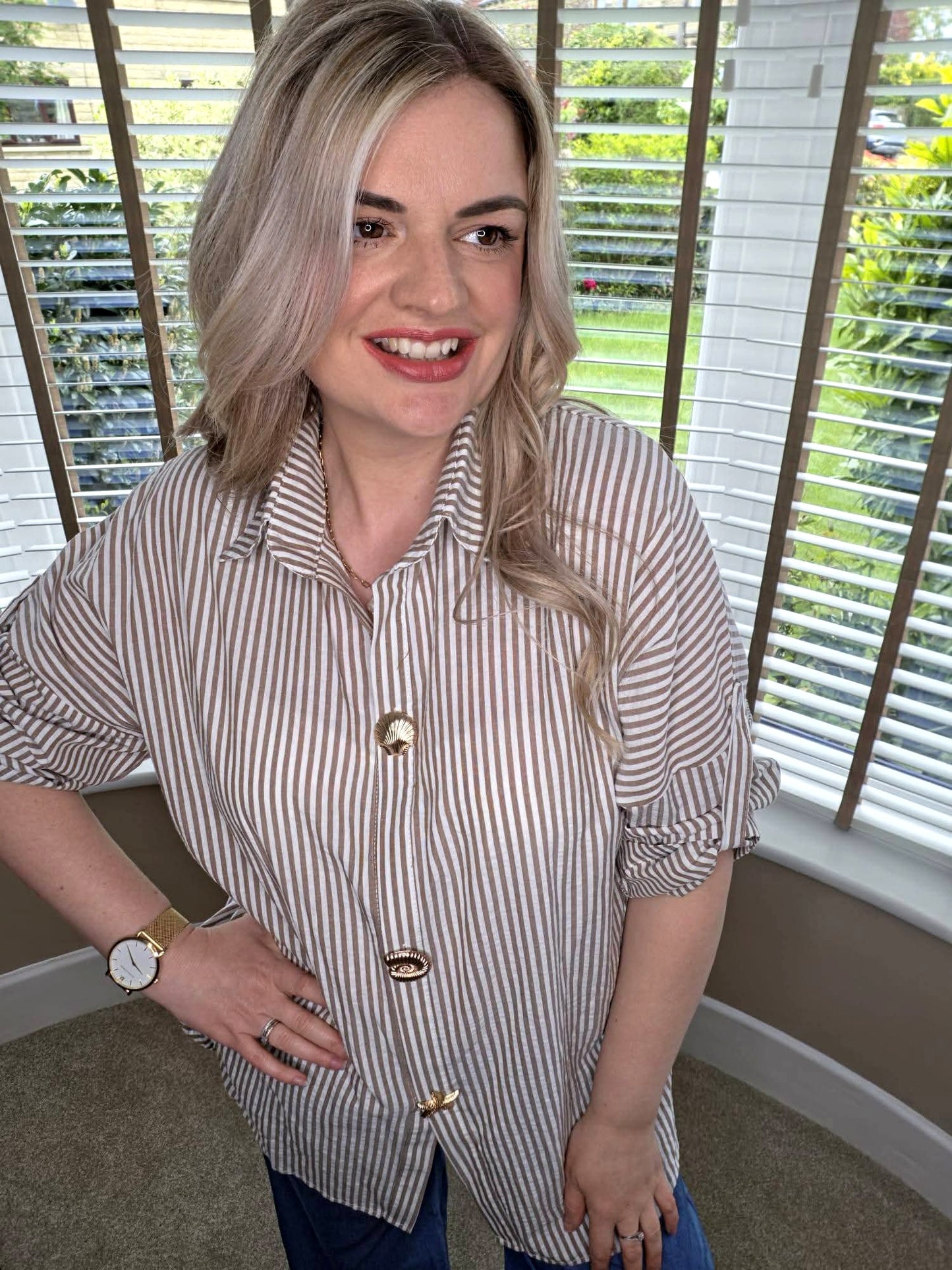 MARIA STRIPED GOLD BUTTON SHIRT