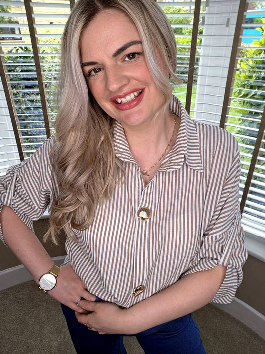 MARIA STRIPED GOLD BUTTON SHIRT
