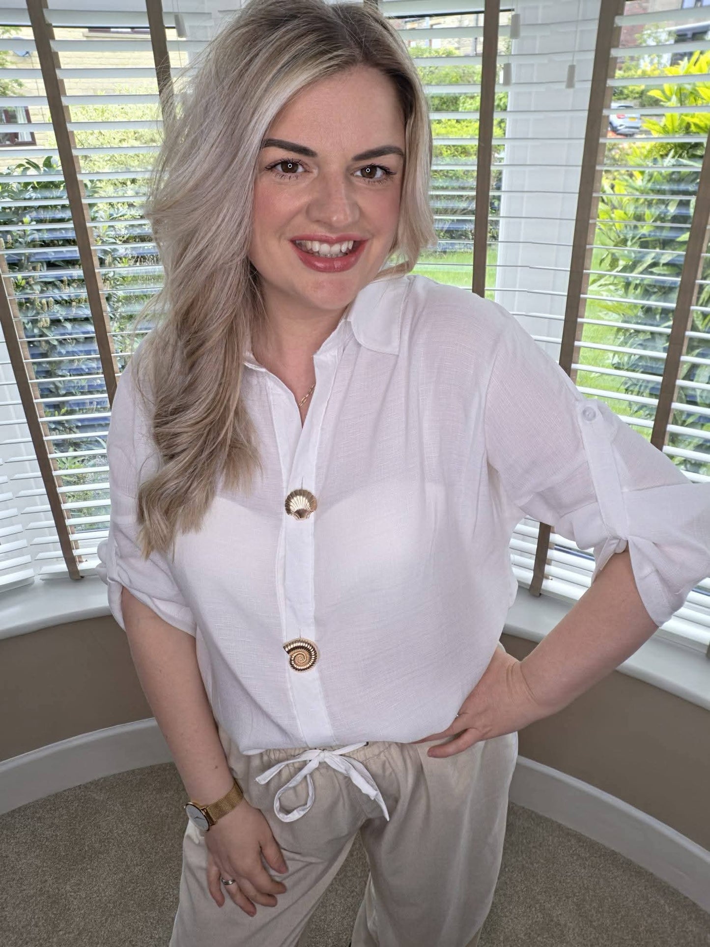 ANASTACIA WHITE GOLD BUTTON SUMMER SHIRT