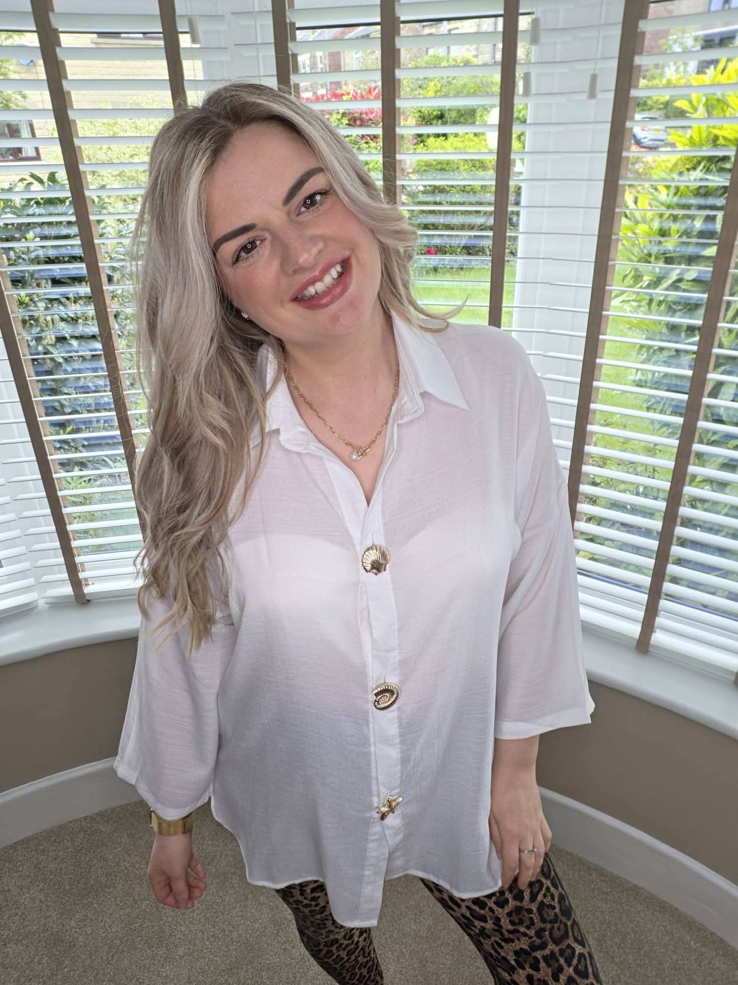 ANASTACIA WHITE GOLD BUTTON SUMMER SHIRT