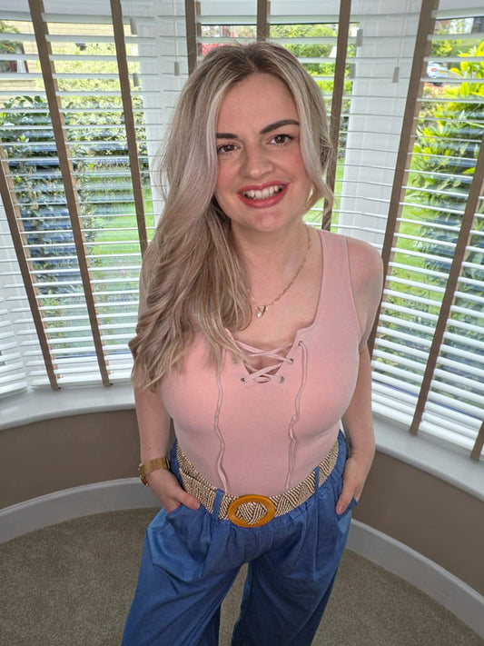 FLISS BLUSH PINK RIBBED VEST TOP