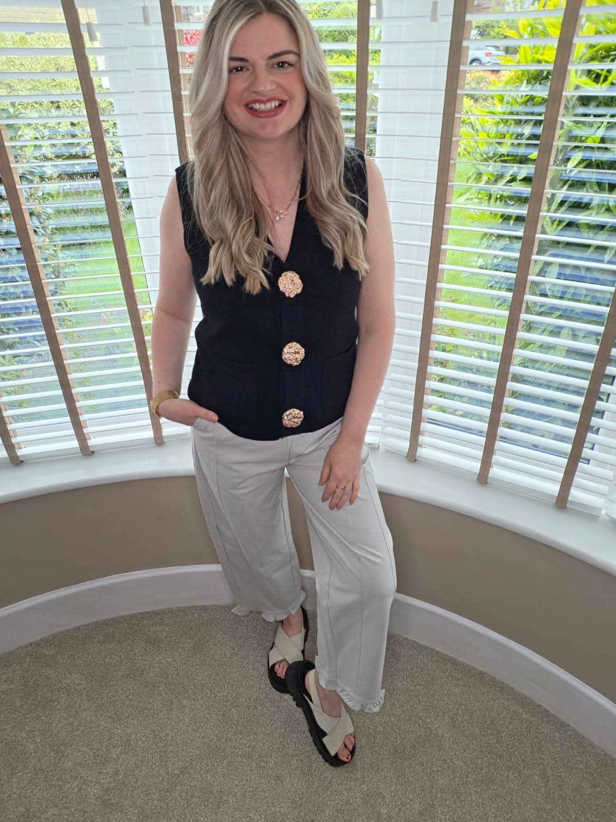 ROMY BLACK GOLD BUTTON POCKET FRONT WAISTCOAT