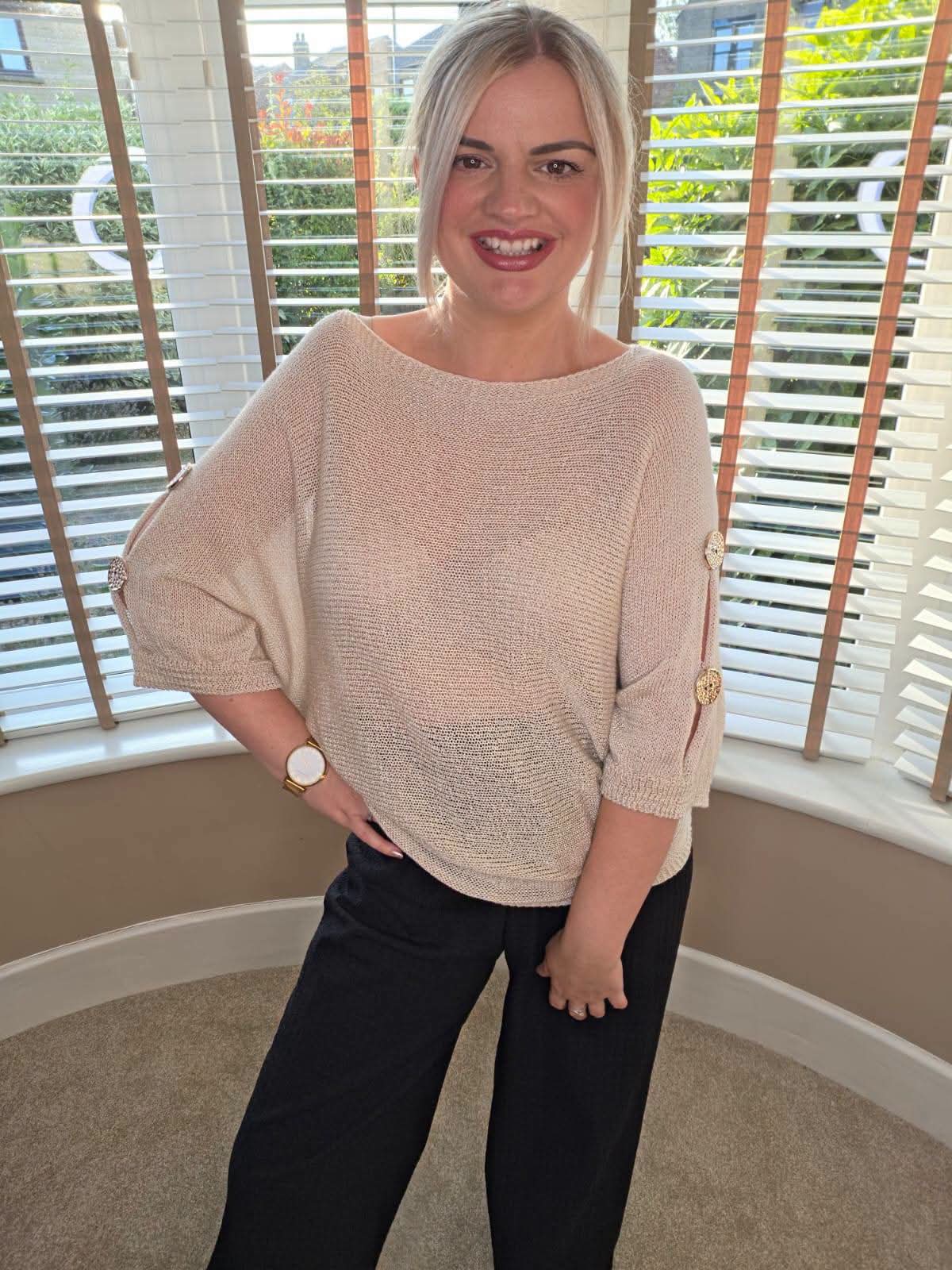 PENNY GOLD FINE KNIT GOLD BUTTON TOP