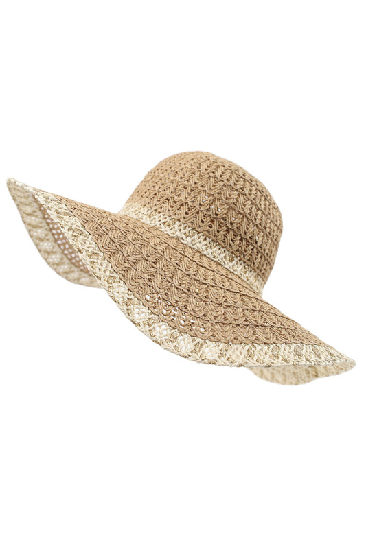 SOFIA CONTRAST WOVEN NATURAL SUN HAT -