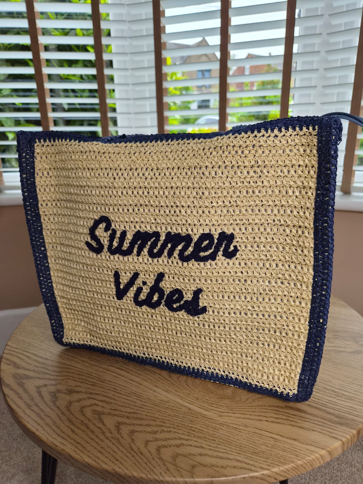SUMMER VIBES STRAW BEACH BAG - NAVY