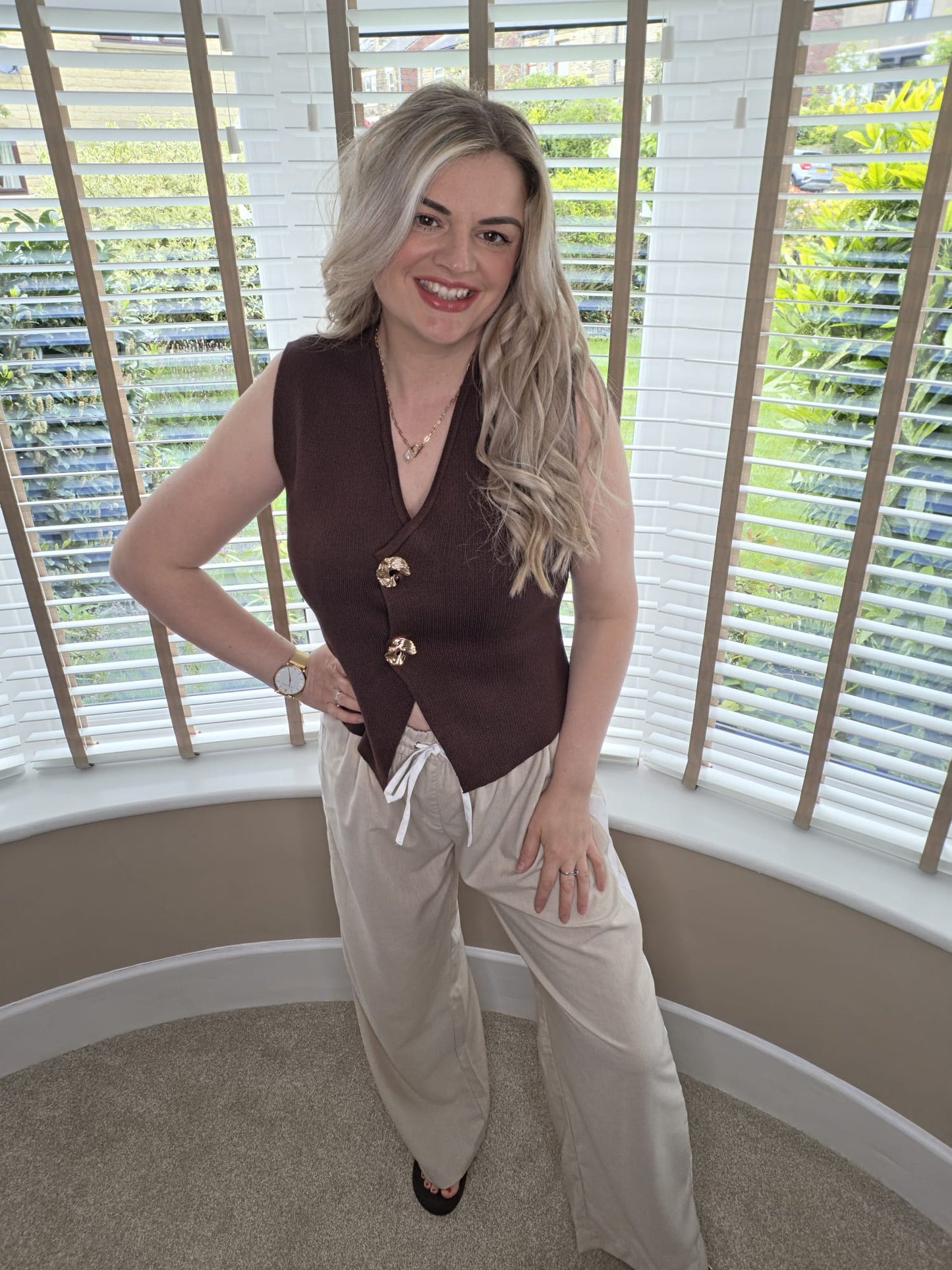 BONNIE BROWN GOLD BUTTON TOP