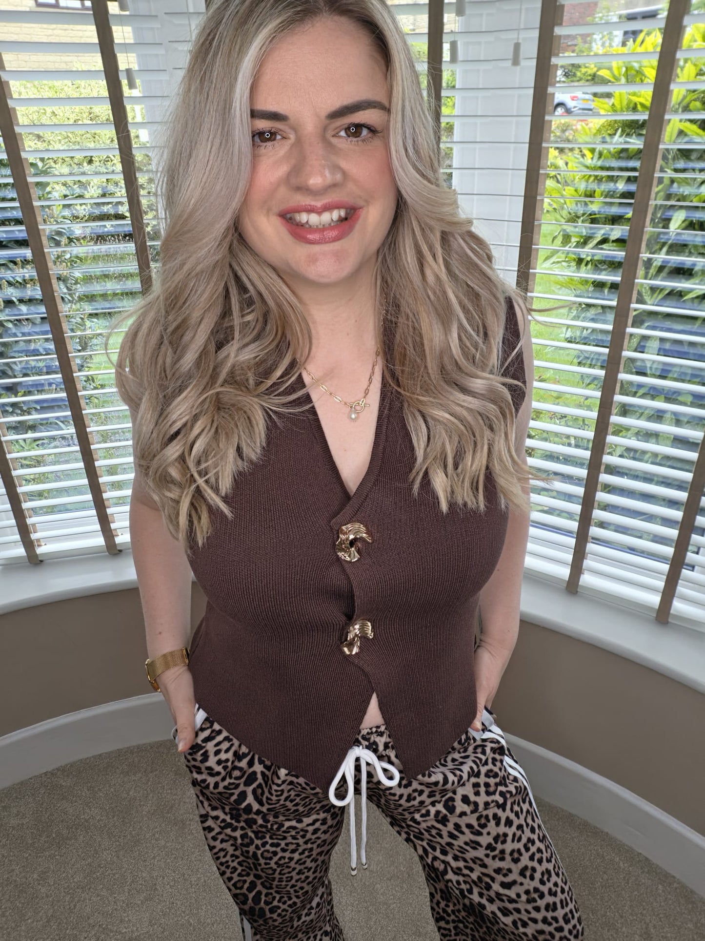 BONNIE BROWN GOLD BUTTON TOP