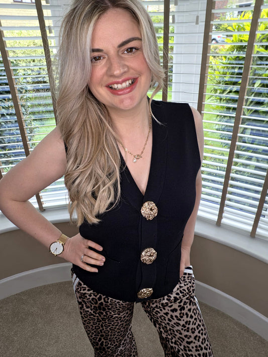 ROMY BLACK GOLD BUTTON POCKET FRONT WAISTCOAT