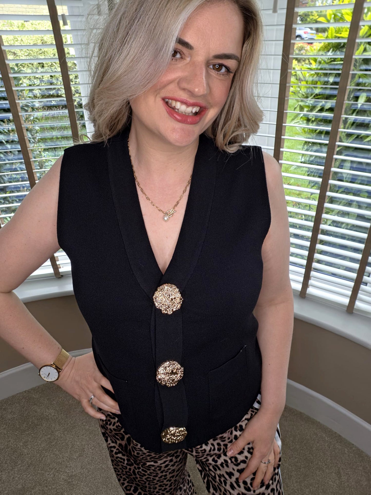 ROMY BLACK GOLD BUTTON POCKET FRONT WAISTCOAT