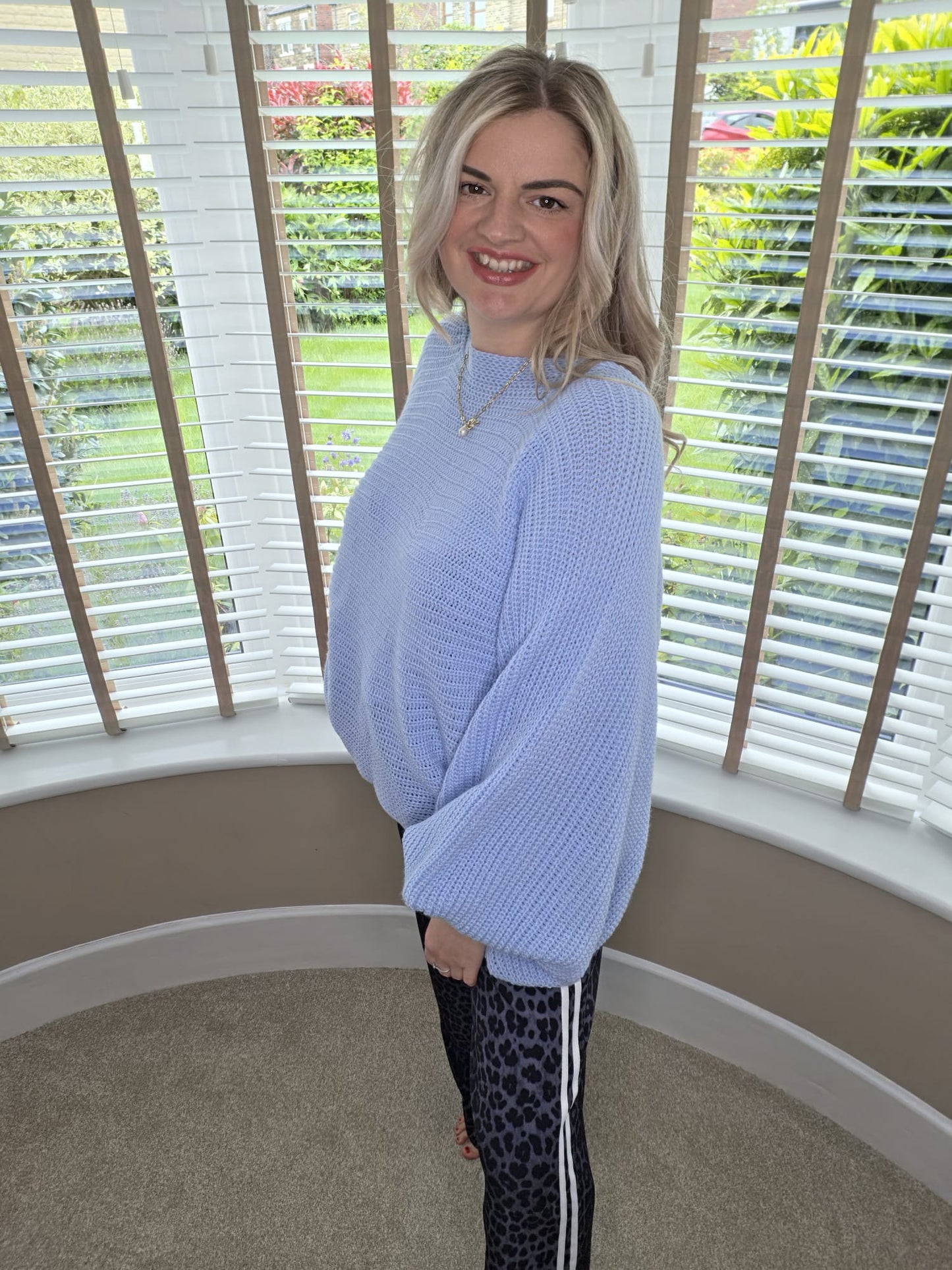 AMELIE BACK BOW BATWING JUMPER - POWDER BLUE