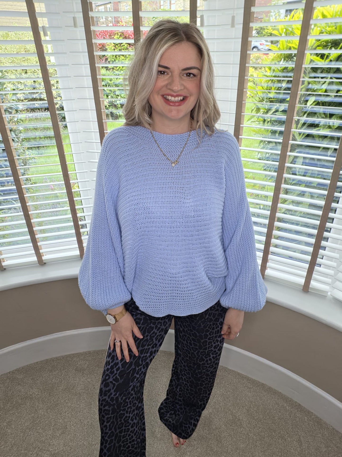 AMELIE BACK BOW BATWING JUMPER - POWDER BLUE