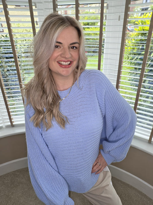 AMELIE BACK BOW BATWING JUMPER - POWDER BLUE