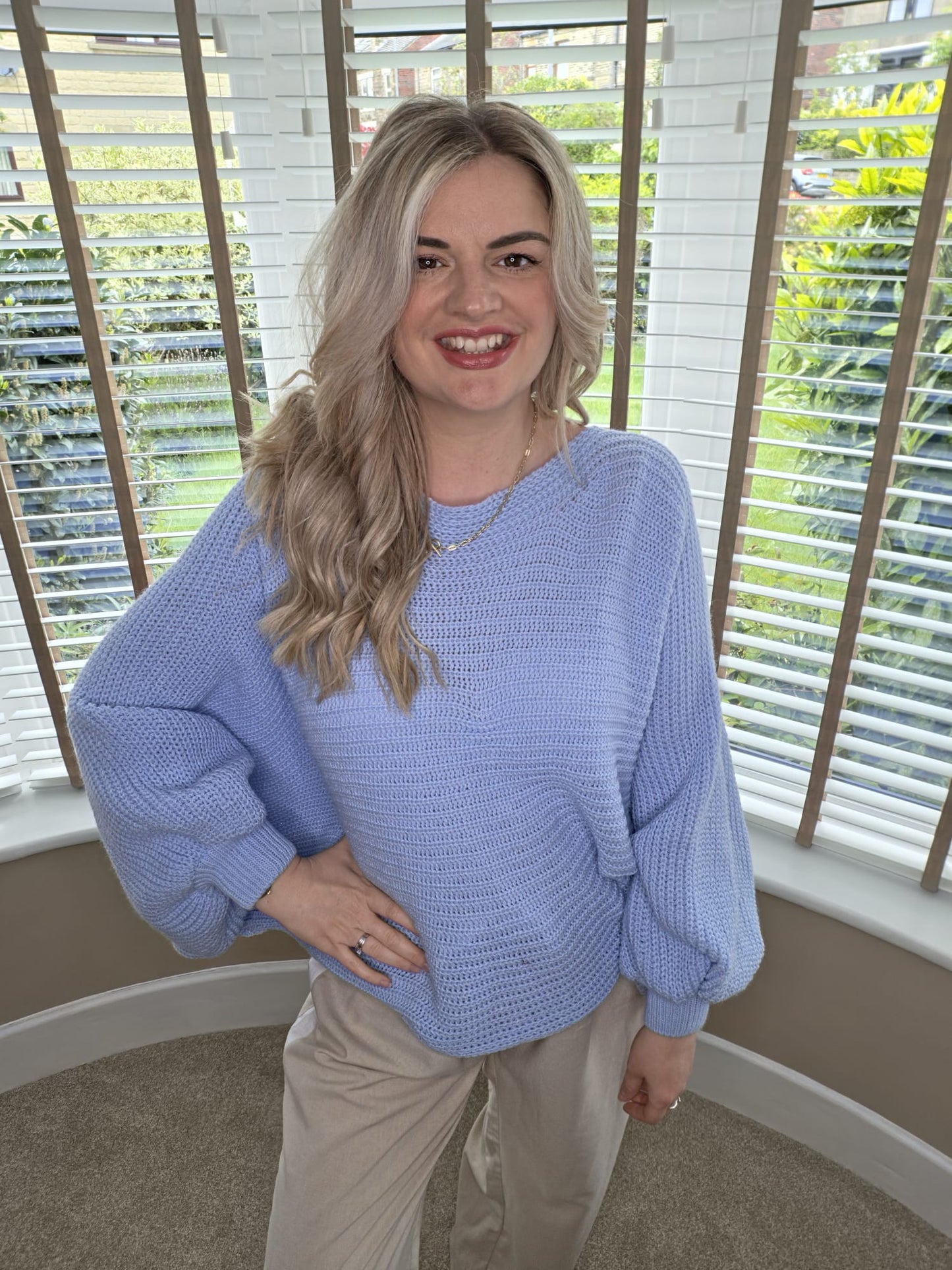 AMELIE BACK BOW BATWING JUMPER - POWDER BLUE