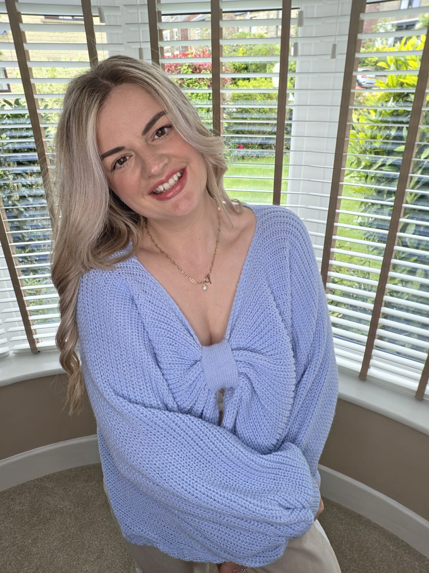 AMELIE BACK BOW BATWING JUMPER - POWDER BLUE