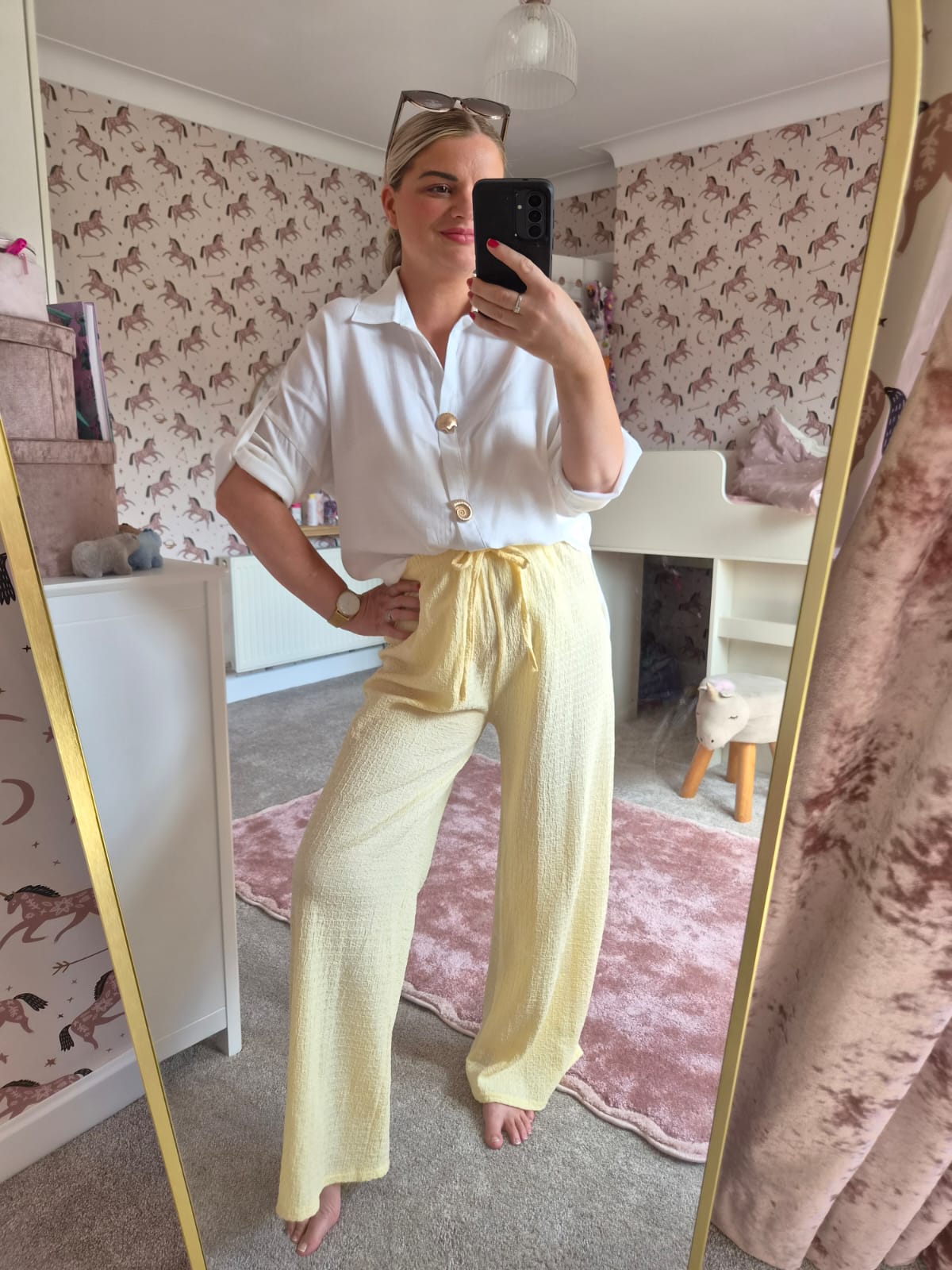 ALI CRINKLE LOOSE SUMMER PANTS - LEMON