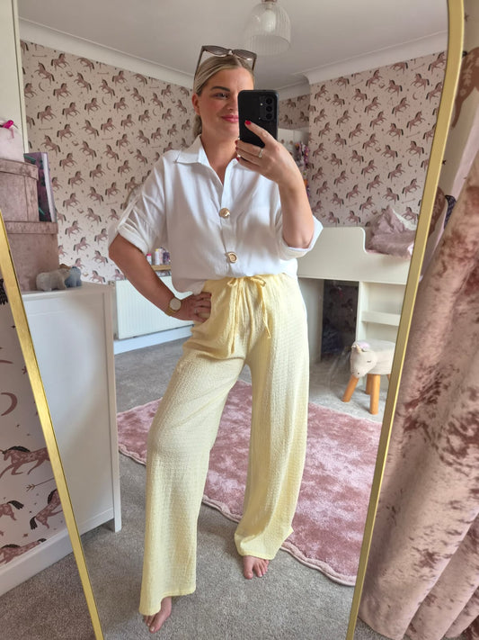 ALI CRINKLE LOOSE SUMMER PANTS - LEMON