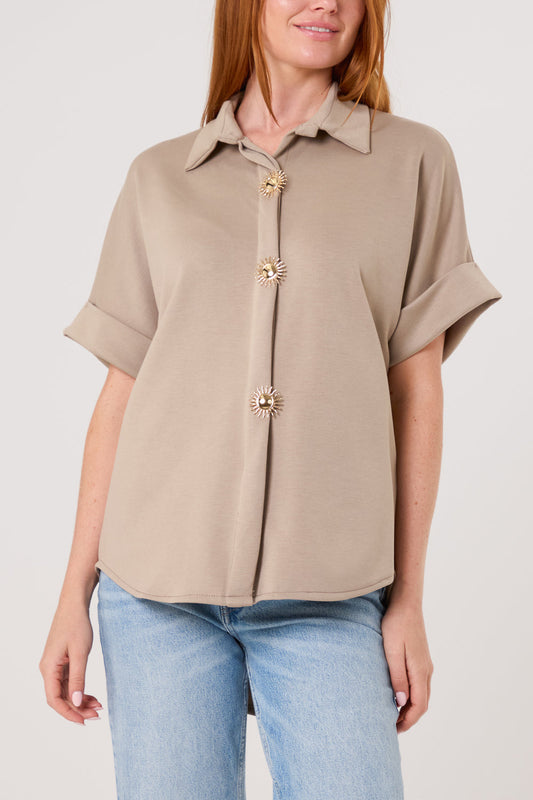 CLAUDIA GOLD SUN BUTTON LOOSE SHIRT - MOCHA