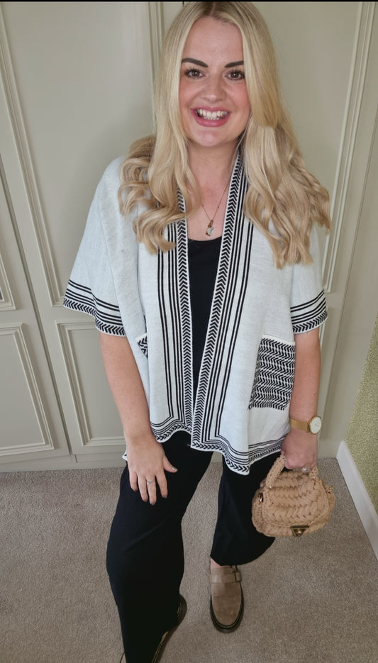 MARNIE OPEN PONCHO CARDIGAN - WHITE