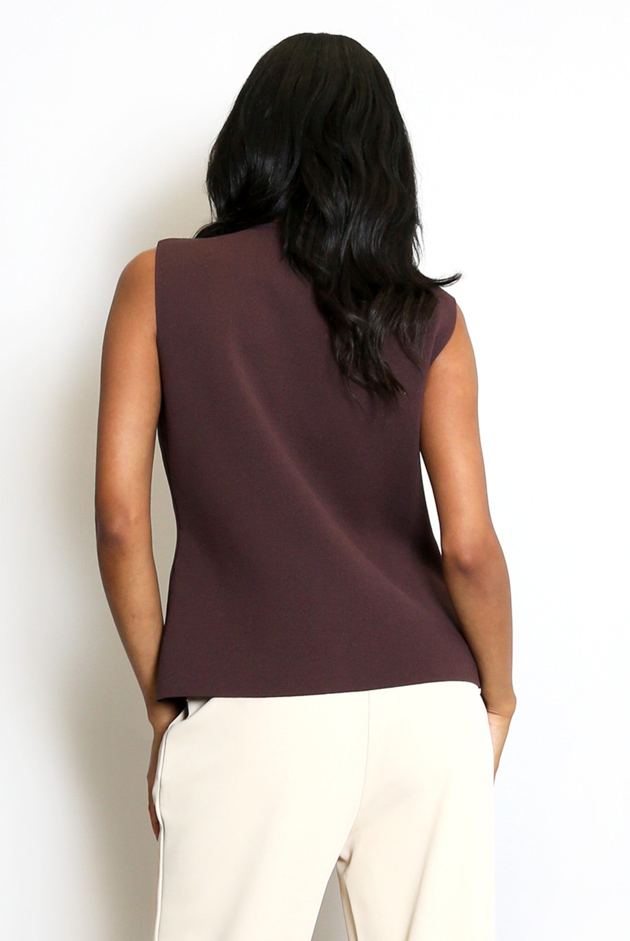 CHARLEY FINE KNIT ONE BUTTON ASYMMETRIC WAISTCOAT -BROWN