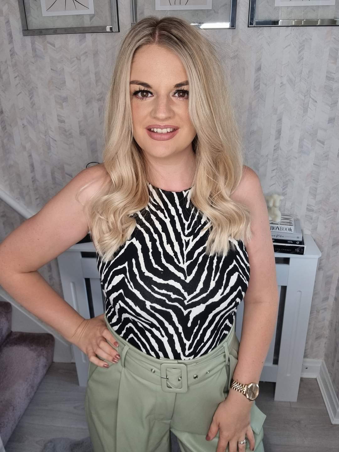 UNA RACER NECK ZEBRA PRINT BODYSUIT